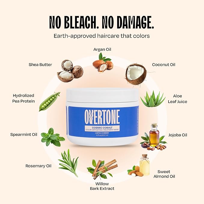 Overtone Semi Permanent Hair Color Conditioner, Extreme Blue is Cosmic Cobalt, 8 oz, Nourishing, Damage-Free, Color Depositing Mask for All Hair Types with Shea Butter & Coconut Oil, Vegan