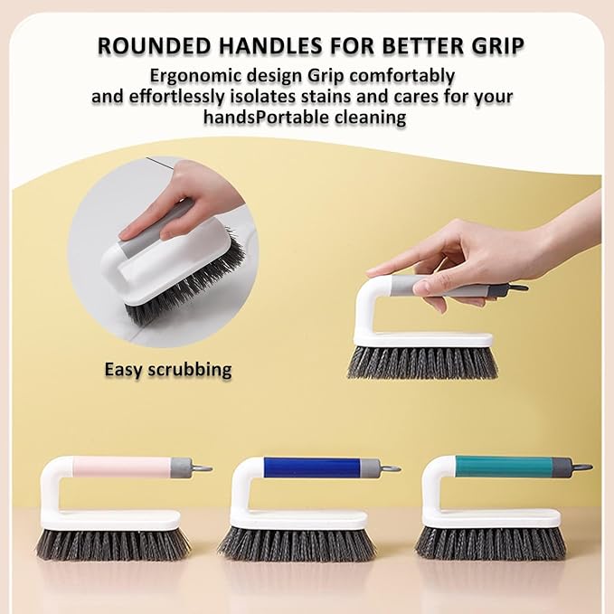 Scrub Brush, Scrubbing Cleaning Brushes, Heavy Duty Cleaning Brushes with Handle, for Shower, Bathroom, Carpet, Kitchen and Bathtub Scrubber, 2 Pack (Grey)