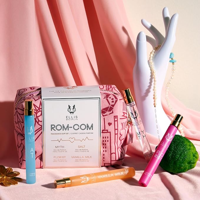 Ellis Brooklyn ROM COM Mini Fragrance Gift Set, Includes 4, 10ml Travel Sprays, MYTH, FLORIST, SALT, VANILLA MILK, Luxury Perfume Gift Set, Vegan & Cruelty-Free