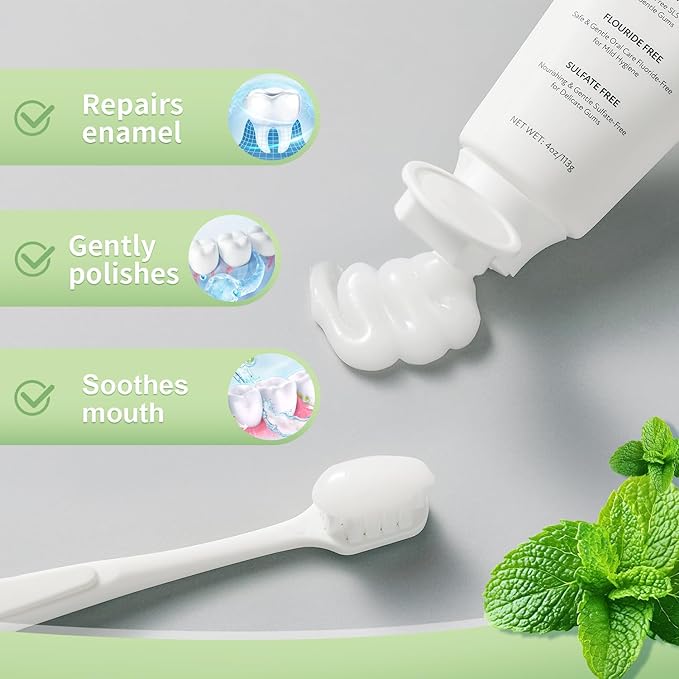 Fluoride Free Toothpaste with Nano Hydroxyapatite – Dentist Recommended for Remineralizing & Sensitive Teeth Relief – Mild Mint Natural Toothpaste for Adults & Kids, 8oz