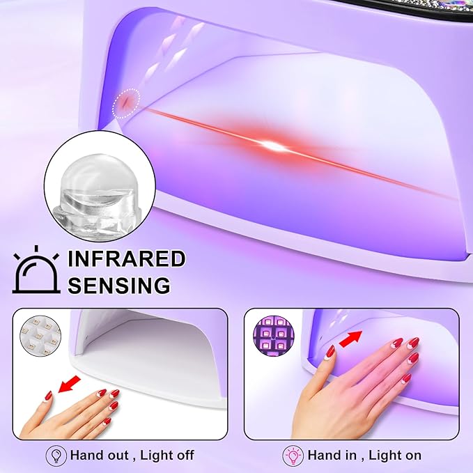 LIMEGIRL UV LED Nail Lamp Kit for Gel Polish Professional Fast Curing Purple Dryer Light Set with 4 Timer Settings Cordless Rechargeable Nail Art Cure Machine with UV Gloves for Manicure Pedicure