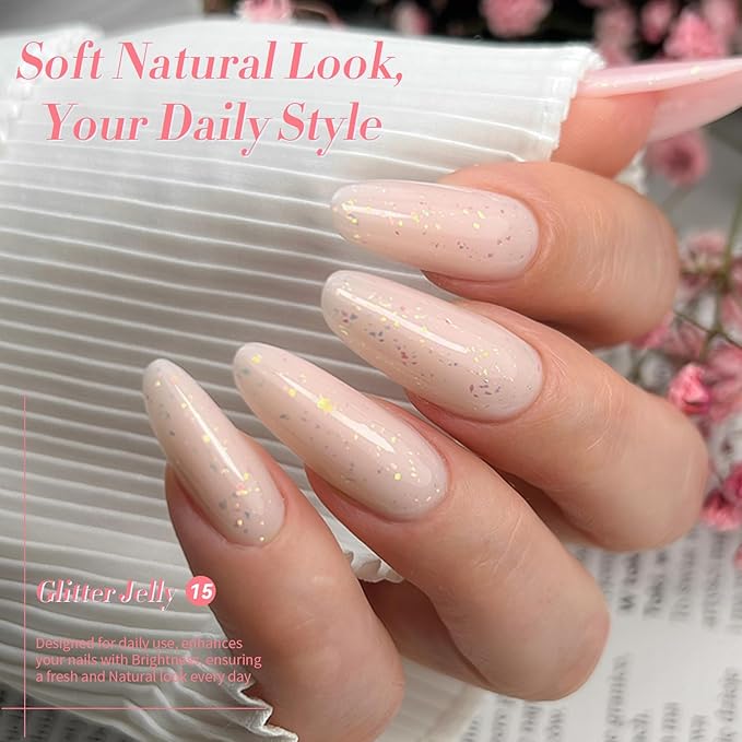 BORN PRETTY Jelly Glitter Gel Nail Polish Shimmer Nude Gel Polish Translucent Sheer Milky Gel Polish Nail Art Manicure Salon DIY at Home