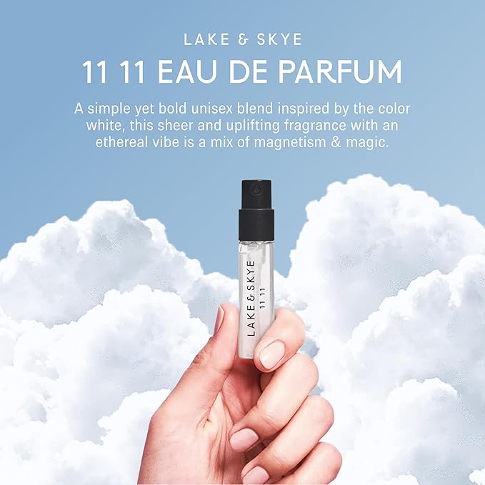 Lake & Skye 11 11 Eau de Parfum Vial Spray Sample, 0.06 fl oz (2 ml) - Skin Musk, Clean, Vegan, Paraben-Free, Cruelty-Free