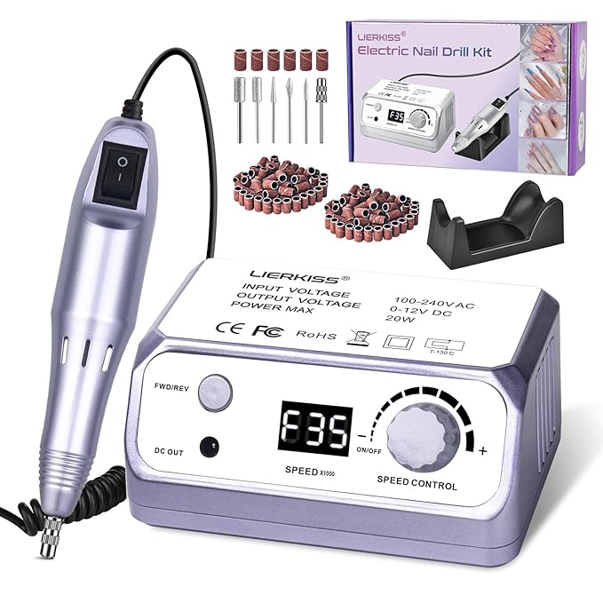 Nail Drill 35000RPM Electric Nail File Drill Nails Machine - Professional Nails Drill with 100pcs Sanding Bands and Nail Drill Bits for Acrylic, Gel Nail Manicure & Pedicure