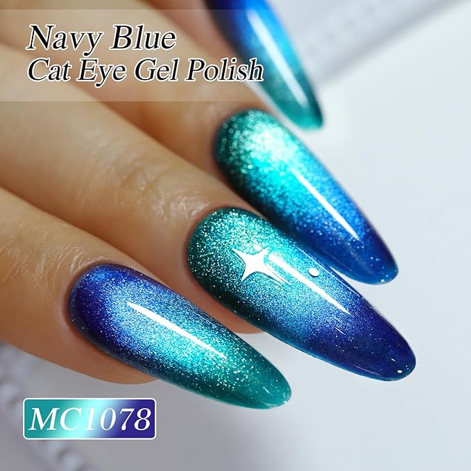 Double Rhythm 0.5 OZ Cat Eye Gel Polish with Magnet 15ML Holographic Glitter Shimmer Translucent Jelly Color Magnetic Nail Polish Salon DIY at Home (MC1078)