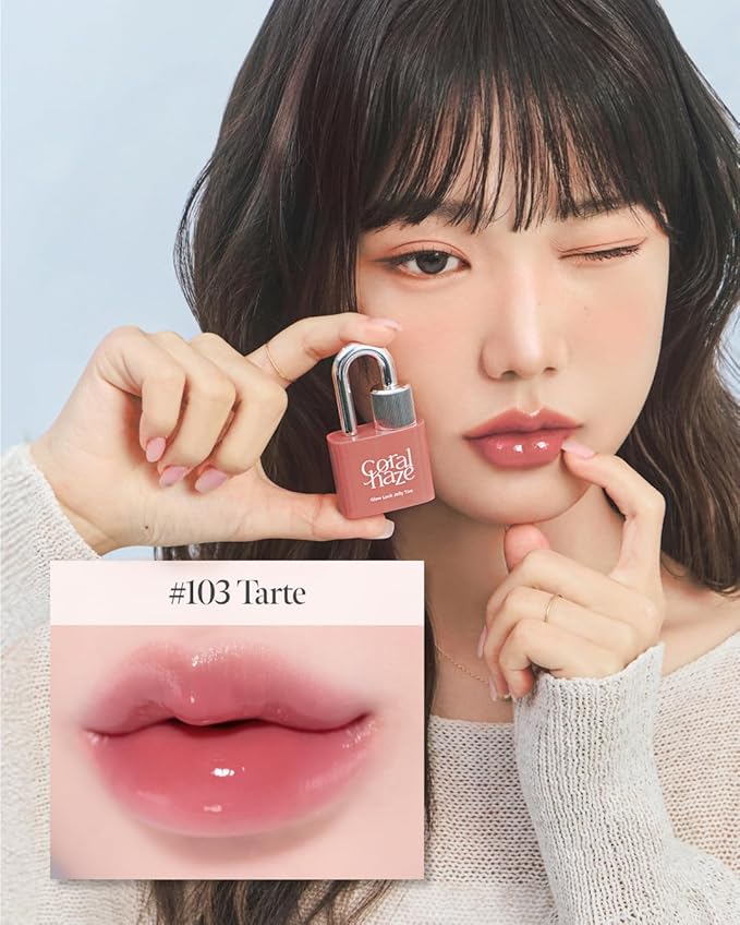 CORLAHAZE Glow Lock Jelly Tint #103 4g, Hydrating Jelly Glow Lip Stain, Glass-Like Shine Lip Gloss, Long-Lasting Color, Moisturizing Lip Enhancer, Collectible Lock-Shaped Design, Korean Makeup