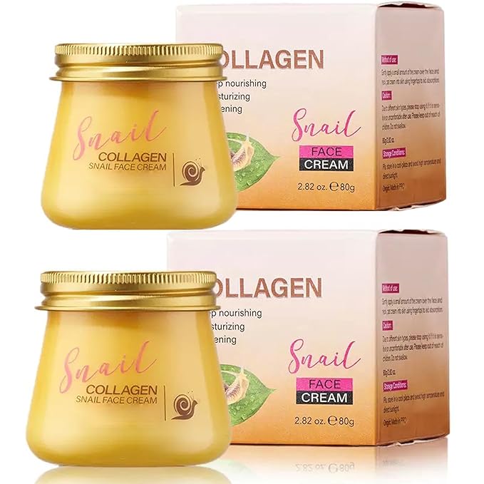 2pcs Snail Collagen Face Cream，Collagen Hydrating Anti-Wrinkle and Rejuvenating Cream Korean, Collagen Rejuvenating Moisturizer for Women, Improves Skin Firmness, Reduces Dryness & Fine Lines