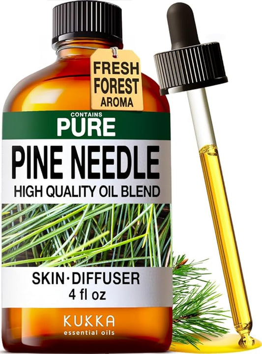 KUKKA Pine Needle Essential Oils - 4 Fl Oz - for Hair, Skin, Diffuser, Aromatherapy & DIY Soap Making Scent