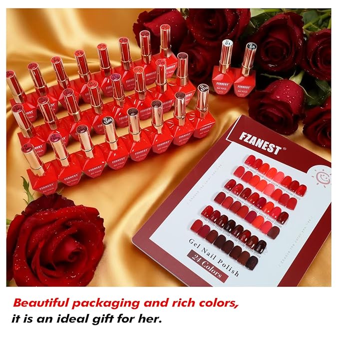 FZANEST 30pcs 12ml Red Gel Nail Polish Set TPO & Hema-free, Cherry Blood Bright Red Orange With Top Coat Base Builder Gel Nail Glue Soak Off Gel Polish Kit For Nail Salon Home Gifts for Women