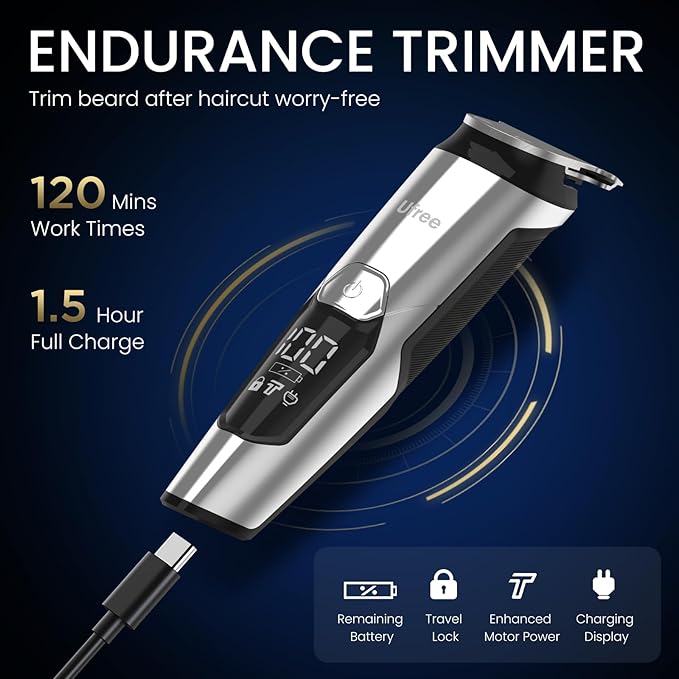 Ufree 3-in-1 Beard Trimmer Kit, Men's Electric Shaver Razor for Mustache Body Nose Facial Hair, Professional Hair Trimmer, Rechargeable Clippers, Waterproof Beard Grooming, Birthday Gifts for Men