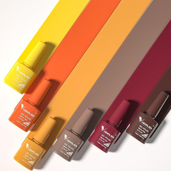 VENALISA Fall Gel Nail Polish Set of 6 Fall Colors Yellow Orange Red Burgundy Brown Gel Polish Kit Soak Off UV Gel Salon Nail Art DIY at Home Manicure
