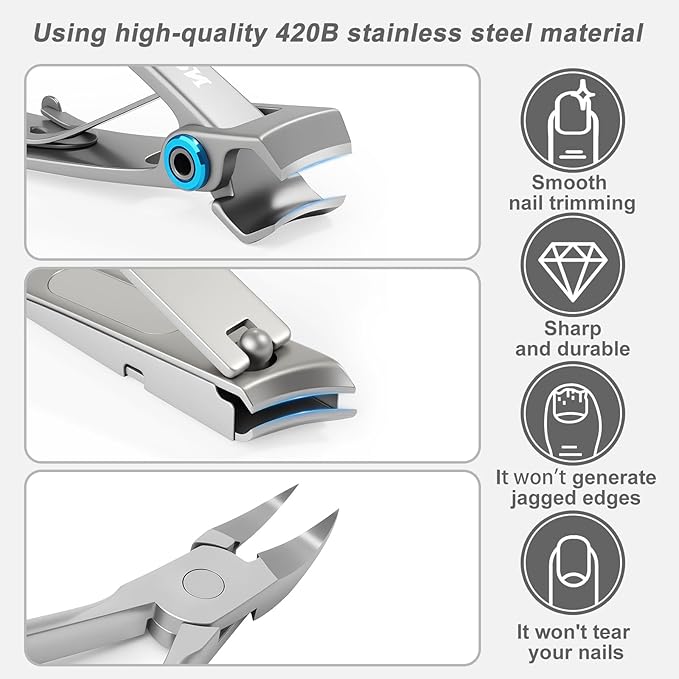 Nail Clippers Kit, 8-Piece Stainless Steel Toenail & Fingernail Clipper with Nail File & Cleaner, Precision Sharp Blade for Easy Clean Cut, Ideal for Men, Women, Seniors, Gift Pack