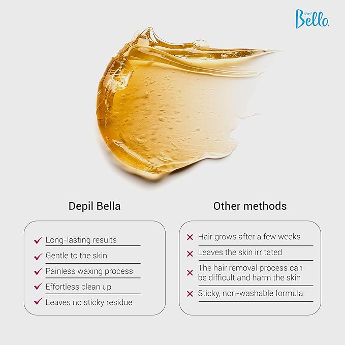 DEPIL BELLA Brazilian Sugar Wax, Hair Removal Wax for Personal & Professional Use, Organic, Natural, Vegan, Washable, All Skin Types - 2.87lbs