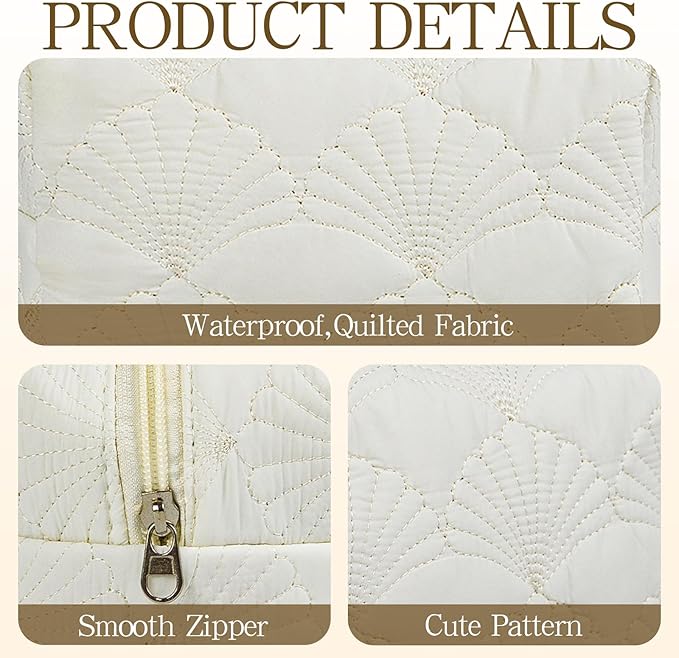 Quilted Makeup Pouch,Cotton Puffy Makeup Bag, Coquette Cosmetic Bag for Women and Girls, Aesthetic Organizer Bag, Cute Flower Travel Toiletry Bag