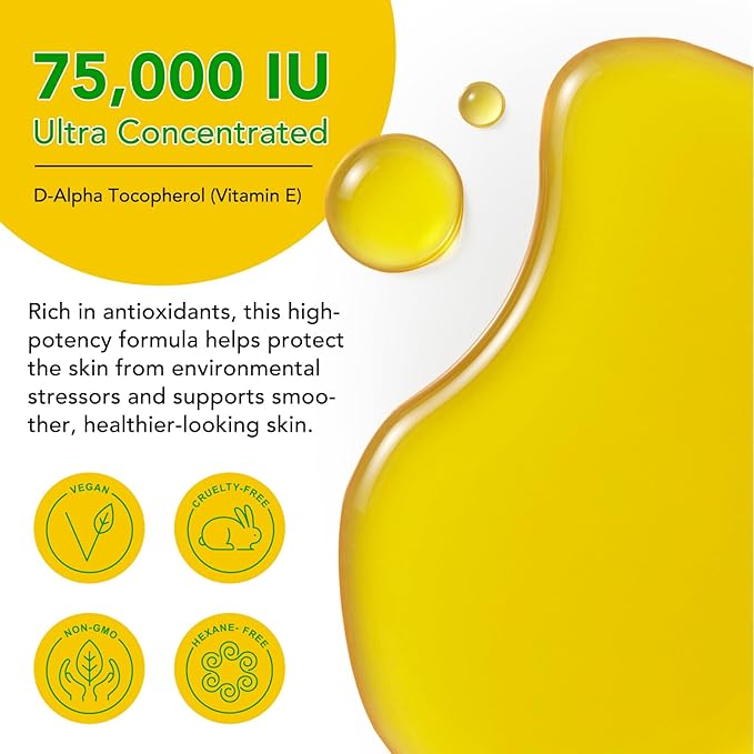 ELBBUB Vitamin E Oil - 75,000 IU Ultra Concentrated - Moisturizes, Fades Scars & Stretch Marks, Anti-Aging & Skin Hydration - for Face, Body, Hair, and Nails