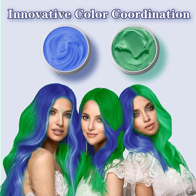 Blue Hair Color Wax, Temporary Washable Hair Color Dye for Kids, Temporary Dye Wax Natural Hairstyle Cream Hair Pomades for Women & Men Party Cosplay Halloween