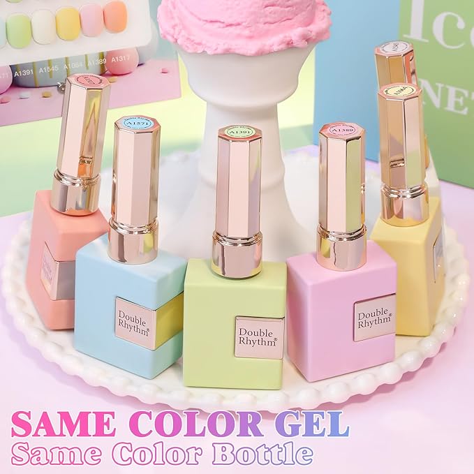 Double Rhythm 6 Pcs 15 ML Gel Polish Set Same Color Same Bottle Soak Off Gel Polish Kit Nail Art Manicure Salon DIY at Home for Women (Blue Green Beige Yellow Pink Orange-T6-9)