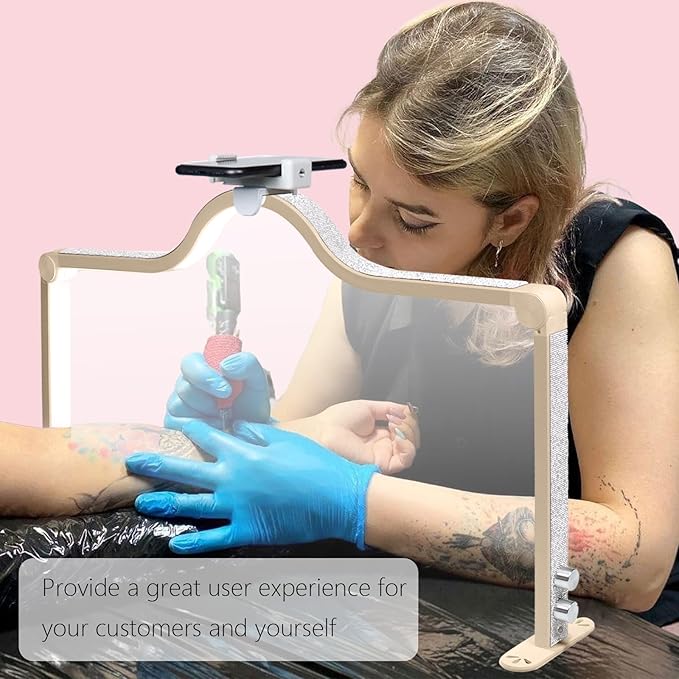 34-Inch Nail Light for Desk, 3-Level Dimming Half Moon Light, 3360LM Lamp, Adjustable with Phone Holder, Eye Protection – Ideal for Nail Techs - Golden