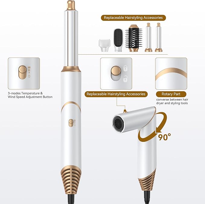 5 in 1 Blow Dryer Brush,Hair Dryer Brush with Detachable Air Styler,Negative Ionic Magic Hair Styler,Hot Air Brush for Women Volumizer,Straightener,Drying