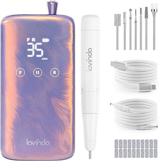 Lavinda Professional Nail Drill - 35,000 RPM Rechargeable Electric Nails File with Coreless Motor, Fast Charge & 3000mAh, 8-Piece Nail Drill bits Set for Manicure/Pedicure (Iridescent Pearl)