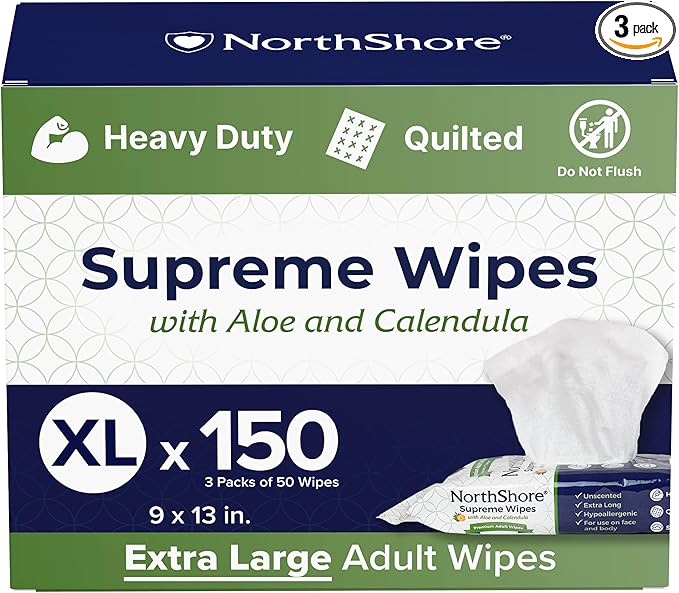 NorthShore Supreme Heavy-Duty Quilted Wipes, X-Large, 9 x 13 in., 50 ct, 3-Pack