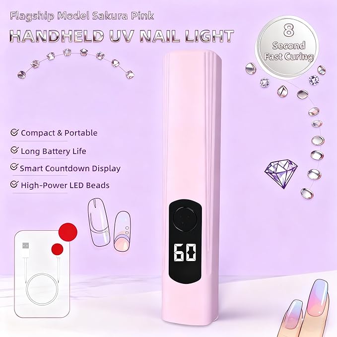 Kylara Handheld UV Light for Gel Nails,60Min Long-Lasting Mini UV Nail Lamp with LED Screen,Cordless LED Nail Dryer for Quick Manicures Portable Fast Cure Lamp for Nail Art,Home and Travel Use