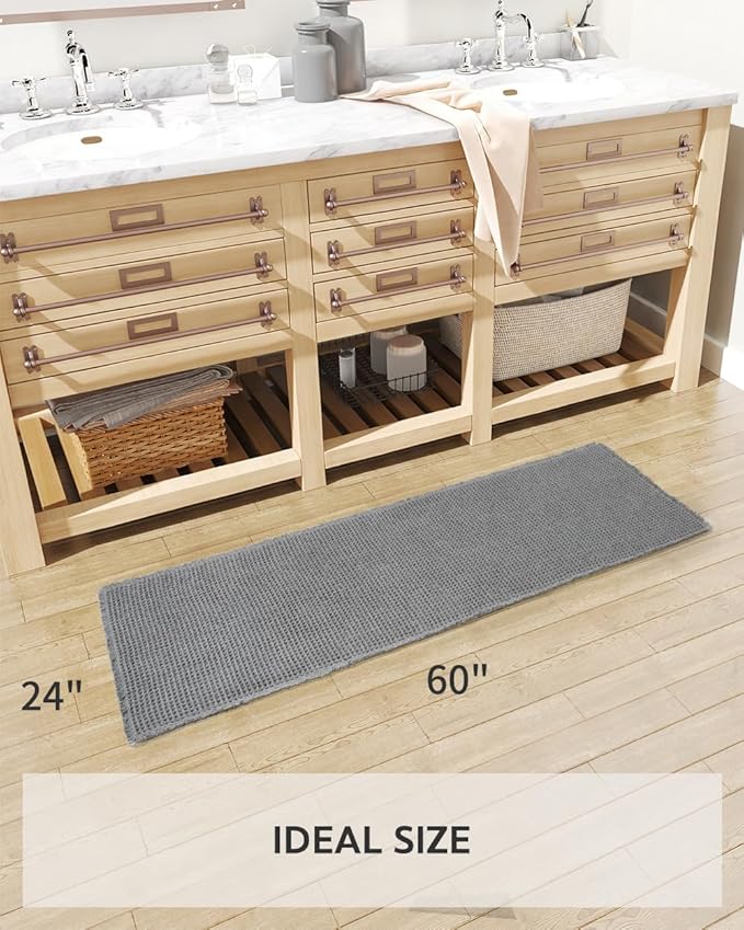 tchdio Waffle Bath Mat-Runner Rug, Super Absorbent Non Slip Bath Mats for Bathroom Machine Washable Long Rugs with Tassels, Bath Rugs for Bathroom Floor Beside Tub, 2' x 4'(24" x 48")