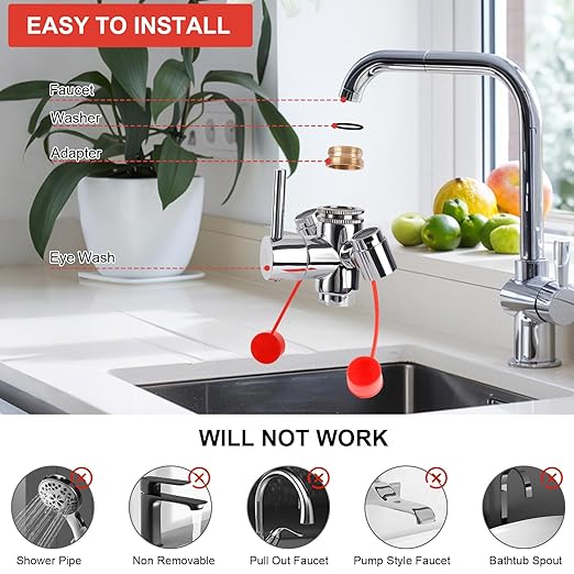 Faucet-Mounted Eye-Wash Staion Kit - Emergency Eyewash Staion OSHA Approved Sink Faucet Attachment First Aid Eye Flush Kit