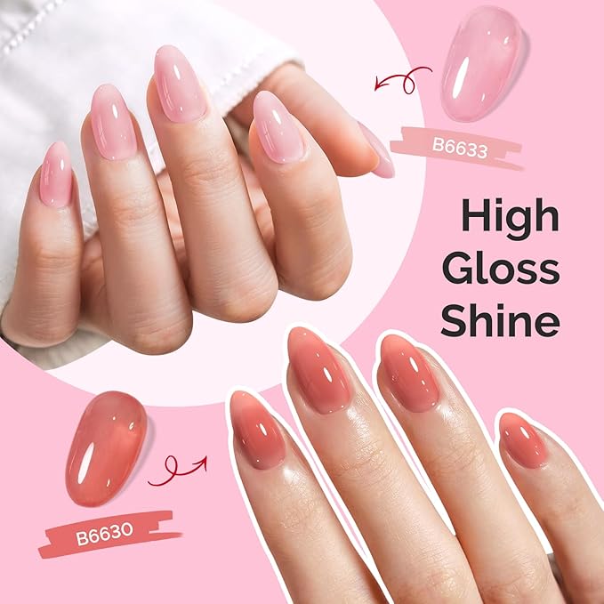 MelodySusie Jelly Gel Nail Polish Set,6 Transparent Colors,Milky or Jelly Texture,Soft Blush Mist Colors Soak Off UV LED Light Cure or Salon Manicure and Nail Art DIY at Home