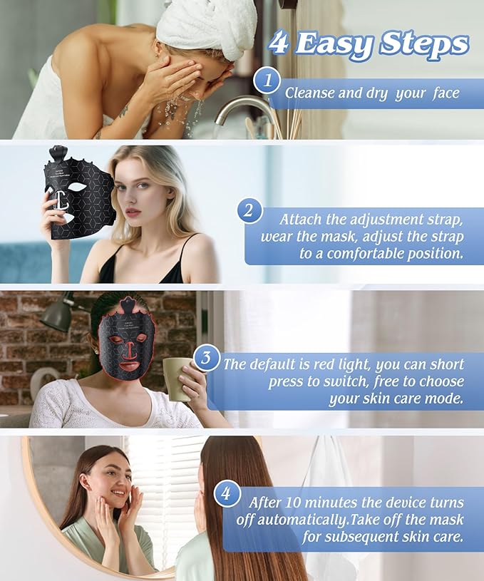 Red Light Therapy Mask for Face, 7 Colors LED Face Mask Light Therapy At Home, Led Face Mask Light Therapy, Black