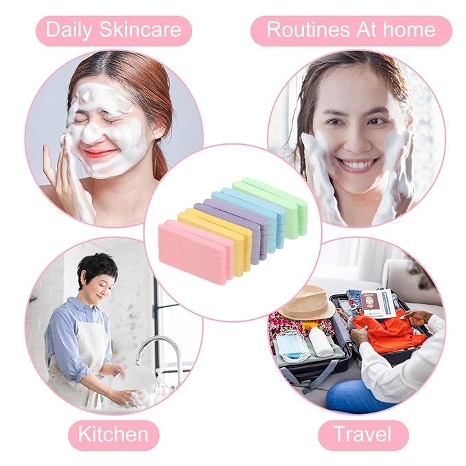 uxcell 120 Count Compressed Facial Sponges Round Face Cleansing Sponges Pads for Daily Skincare Routines at Home, Kitchen(Yellow, Purple, Blue, Pink, Green)