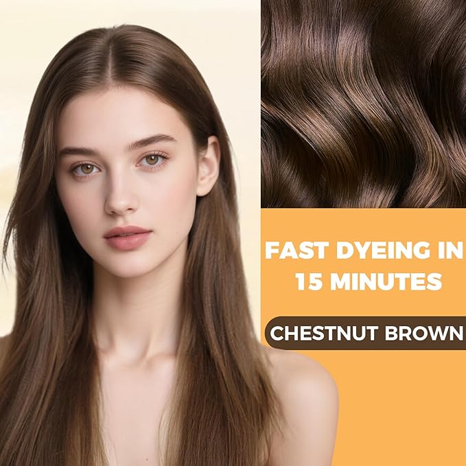 Chestnut Brown Hair Dye Shampoo 3 in 1 for Gray Hair Coverage, Hair Color Shampoo for Women Men, Herbal Ingredients Champu Para Pintar el Cabello (16.9 Oz)