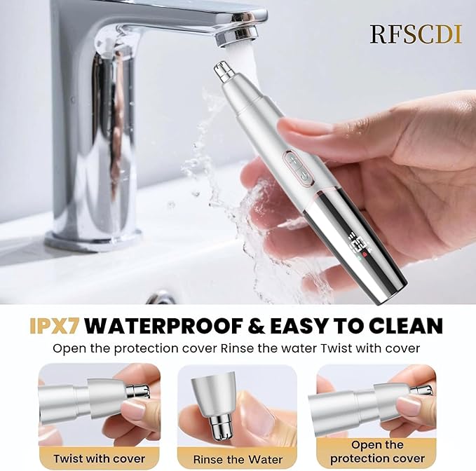 5-in-1 Rechargeable Nose & Ear Hair Trimmer - IPX7 Waterproof Dual Edge Grooming Kit for Men & Women, Perfect for Hair Removal of Nose, Eyebrows, Beard, Bikini, and Facial Hair (White)