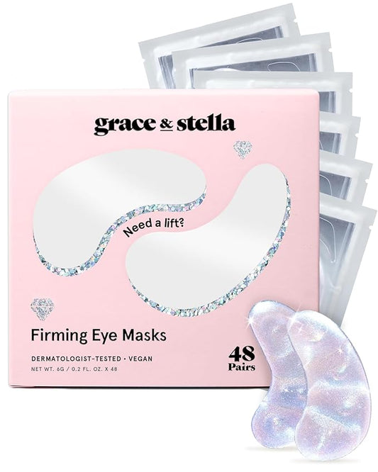 grace & stella Peptide Under Eye Patches with Niacinamide & Rice Extract - Firming Eye Masks for Dark Circles and Puffiness - Stocking Stuffers for Teen Girls - Vegan, Cruelty-Free (White, 48 Pairs)