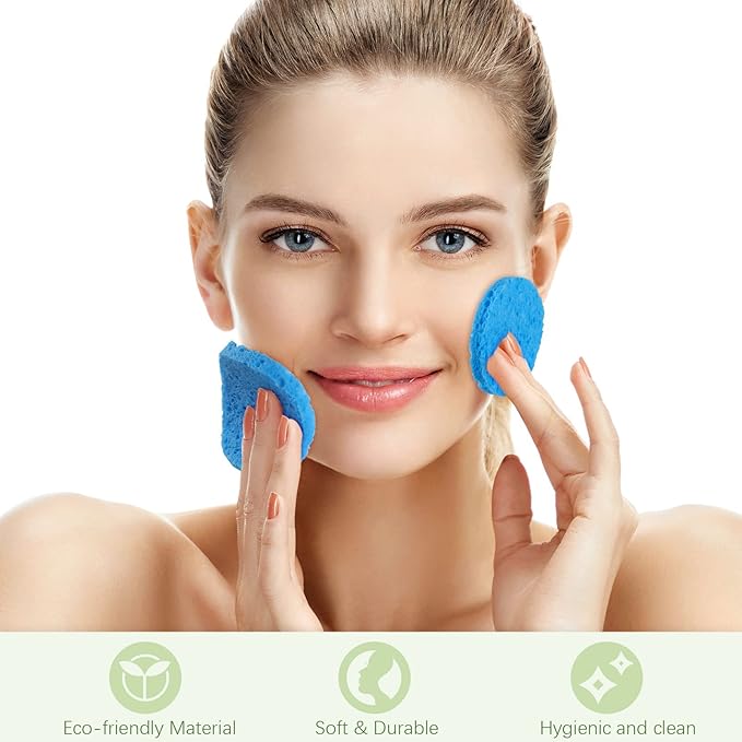 Sieral 120pcs Compressed Facial Sponges Disposable Natural Face Sponges Round Soft Pads with Container for Washing Face Cleansing Exfoliating Esthetician Makeup Removal Travel(Multicolor)