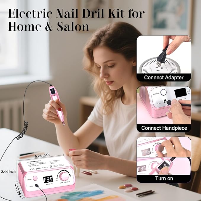 Nail Drill Professional 35000RPM Drils Nail Electric Nail File Nails Drill with 100pcs Sanding Bands and Nail Drill Bits for Acrylic, Gel Nail Manicure & Pedicure