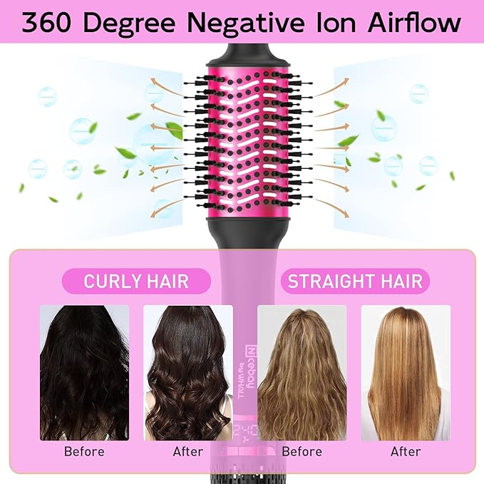 Nicebay Hair Dryer Brush, Blow Dryer Brush for Women Fast Styling, One Step Blowout Brush with Display Screen-Less Frizz, More Shine, Oval Ceramic Barrel, Negative Ion