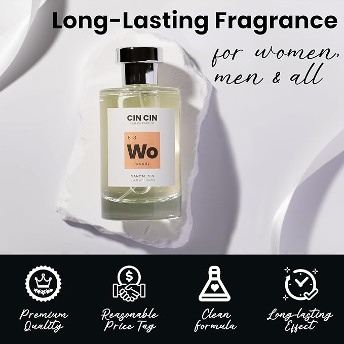 Cin Cin Sandal Zen - Woody 613 EDP 100ml Inspired by S@ntal 3.3 - Clean Classic Perfume and Woody Perfume for Women and Men - Paraben Free, Long-Lasting and Concentrated Eau de Parfum