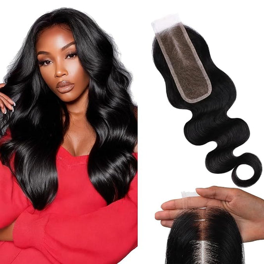 Lashey 2x6 SKINLIKE HD Lace Closure Human Hair Body Wave, 0.10mm Ultra-Thin Invisible Real HD Lace, Pre-Bleached Knots and Pre-Plucked Hairline 16 Inch Natural Black