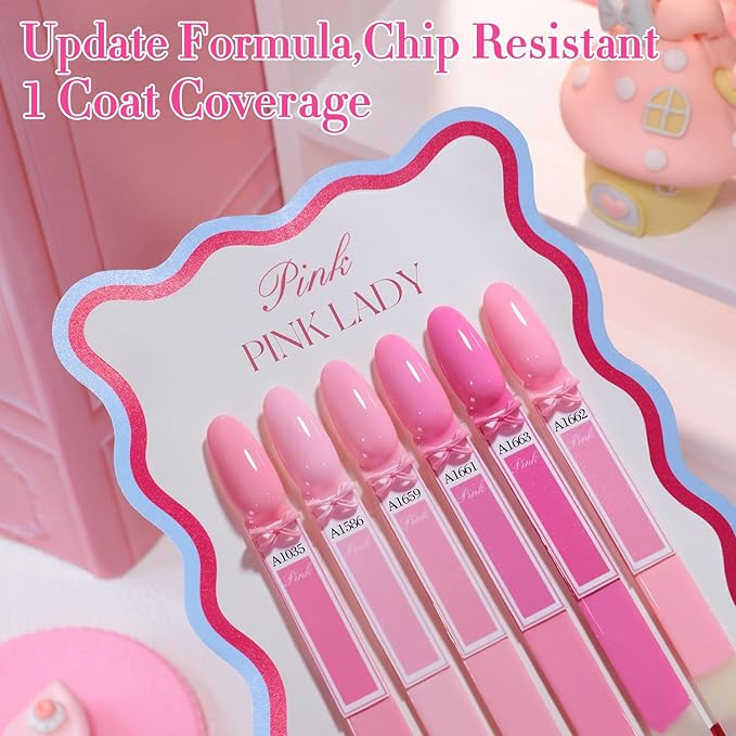 Double Rhythm 6 Pcs 15 ML Gel Polish Set Same Color Same Bottle Soak Off Gel Polish Kit Nail Art Manicure Salon DIY at Home for Women (Neutral Skin Pink Nude Beige -T6-53)