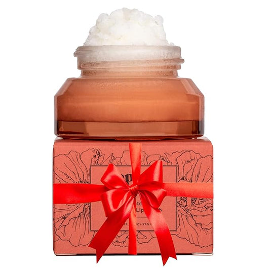 Poppy & Pout Natural Lip Scrub, Moisturizing Sugar Scrub for Dry Lips, Lip Scrubber Exfoliator with Essential Oils Smooths and Hydrates Lips, In Recyclable Glass Jars, Cruelty Free - Pomegranate Peach
