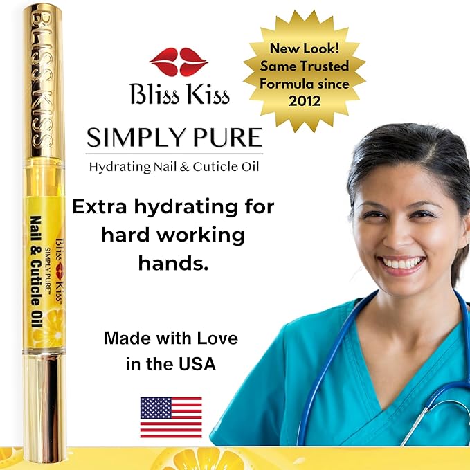 Bliss Kiss | 1 Crisp Fragrance | Nail Oil Cuticle Pen w/Vitamin E & Jojoba⏤Nail Strengthener Nail Growth Serum for Brittle Peeling Breaking Thin Nails