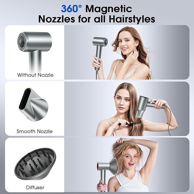 Hair Dryer, Professional Ionic Hair Dryer for Fast Drying, High Speed Hair Blow Dryer with Diffuser for Home Salon Travel, Constant Temperature Hair Care Without Hair Damage