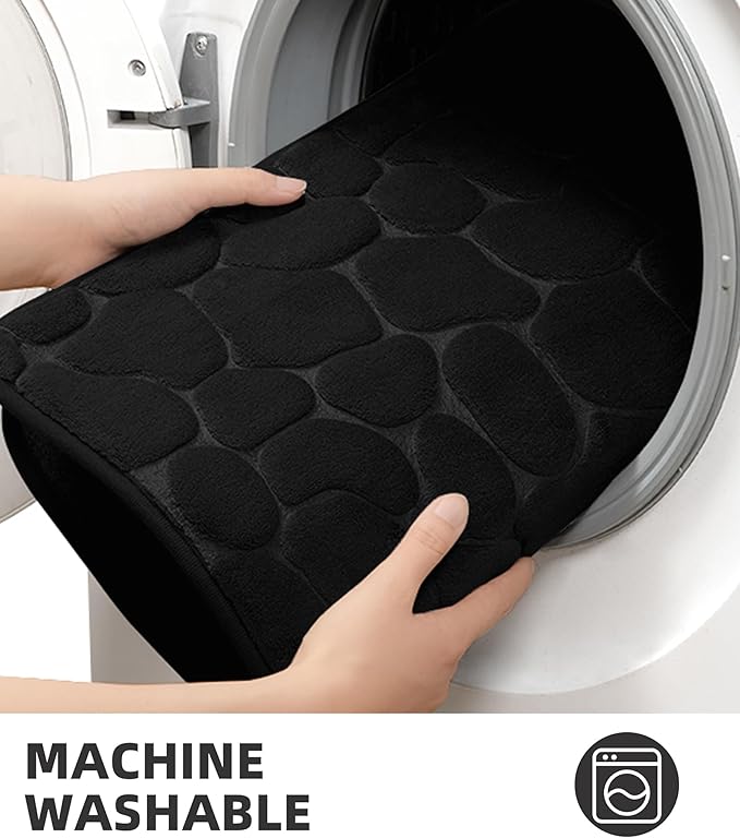 YIHOUSE Bathroom Mat Rug, Memory Foam Bath Mat, Non-Slip Bathroom Floor Mats, Cobblestone Bath Mats Absorbent Bath Rugs Washable Quick Dry (17x24,Black)