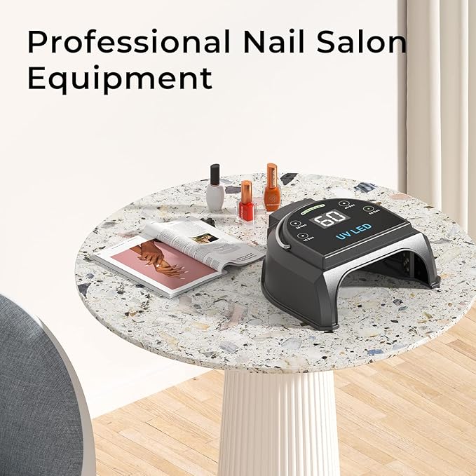 80W Professional Cordless UV LED Nail Lamp, UV Lights for Nails with 45 Beads and Rechargeable Battery, Portable LED Gel Nail Curing Dryer, Nail Polish Machine for Salon or Home, Black