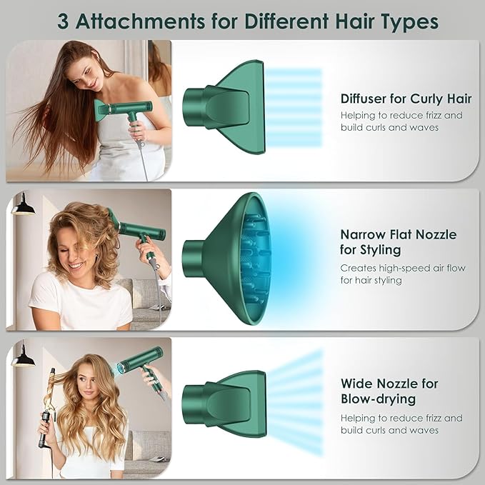 Hair Dryer with Diffuser, Professional Brushless Motor Blow Dryer, 3 Heating/3 Speed/Cold Botton for Fast-Drying, Portable Dryer Gifts for Women/Men