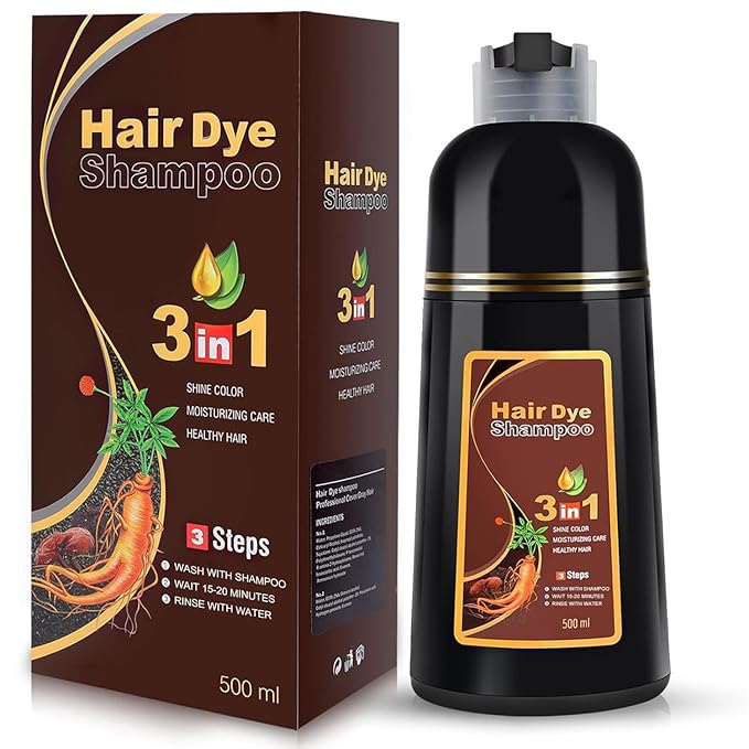 Brown Hair Dye Shampoo 3 in 1 for Gray Hair Coverage, Hair Color Shampoo for Women Men, Herbal Ingredients Shampoo Para Pintar el Cabello (16.9 Oz)