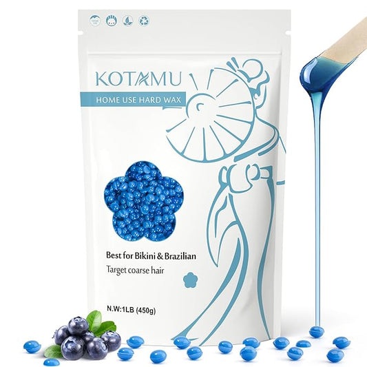 KOTAMU Blue Hard Wax Beads for Sensitive Skin - 1lb Coarse Hair Formula Wax Melts for Brazilian, Armpit, Back, Body, Bikini Hair Removal at Home or Salon (For Women and Men)