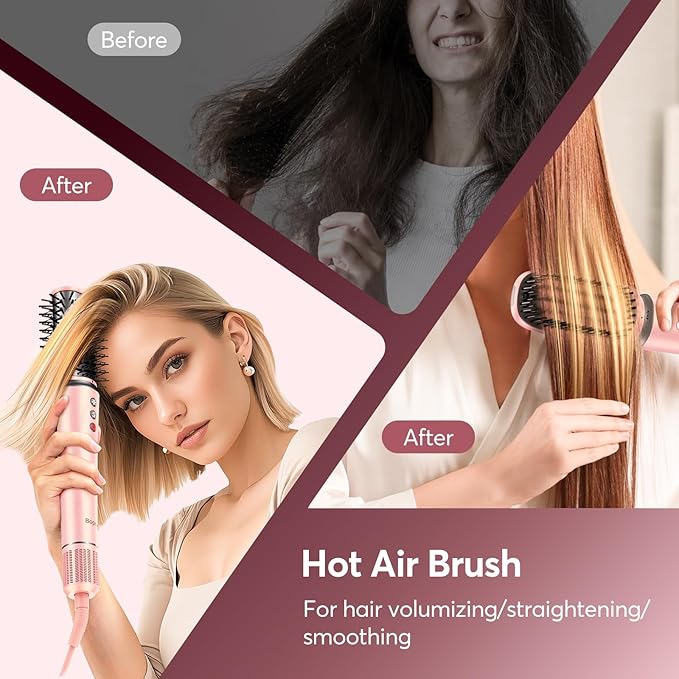 5 in 1 Hot Air Styler Wrap with Travel Bag- Professional High-Speed Hair Dryer Brush with Auto Wrap Curlers, 300 Million ions Frizz-Free and Fast Drying for Multiple Style, No Heat Damage, Gift Idea