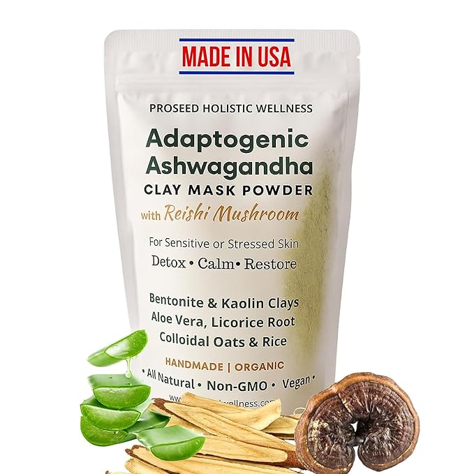 ProSeed Clay Powder Mask with Ashwagandha, Reishi, Kaolin & Bentonite – Natural Botanical Facial Cleanse with Oats & Aloe for Moisturizing & Hydrating Sensitive Skin – Skin Care Powder Facial Mask